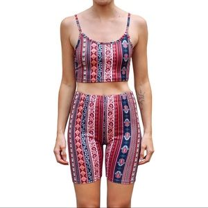 Two Piece Co-Ord Yoga Athleisure Matching Loungewear Set in Marsala Paisley